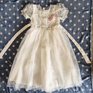 White Floral Appliqué Tulle Party Dress